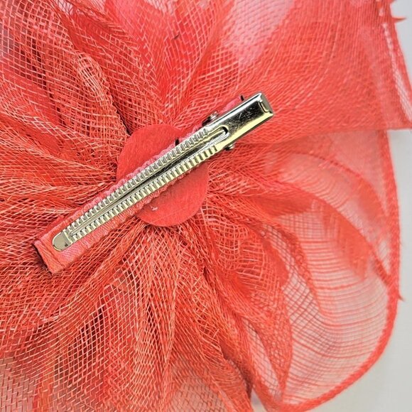 Coral Pink Fascinator Floral Rosette and Coral Feathers - Picture 4 of 10